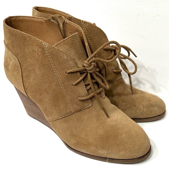 Lucky Brand Shylow Suede Lace Up Wedge Booties Size 8 (38.5) Beige Leather Boots - Picture 11 of 11